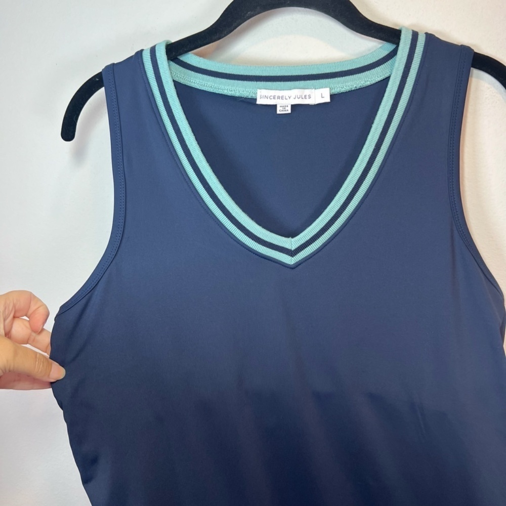 Sincerely Jules Athletic Dress Navy Blue V-Neck Shelf Bra Sleeveless Golf Large - Picture 4 of 12